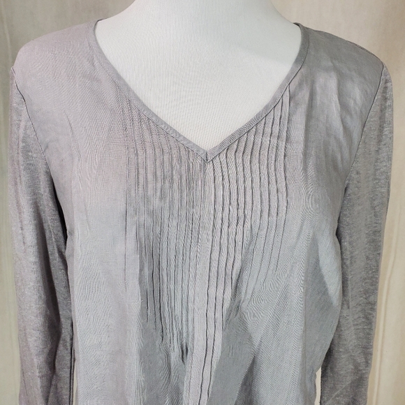 NWT J.Jill Love Linen 100% Linen Grey Pintuck Tunic 3/4 Sleeve Top SZ XS/P - Picture 6 of 13